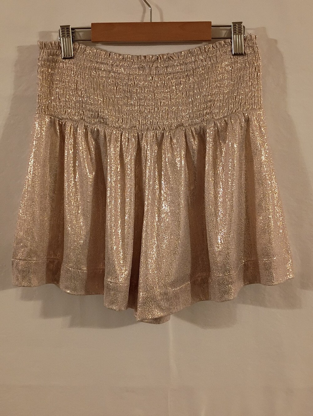 Pants Store Champagne Metallic Swing Shorts.